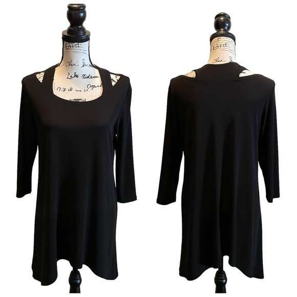 Clara Sun Woo Tunic Dress cut out Black Size Small 3/4 sleeves stretch NWOT - Picture 8 of 8